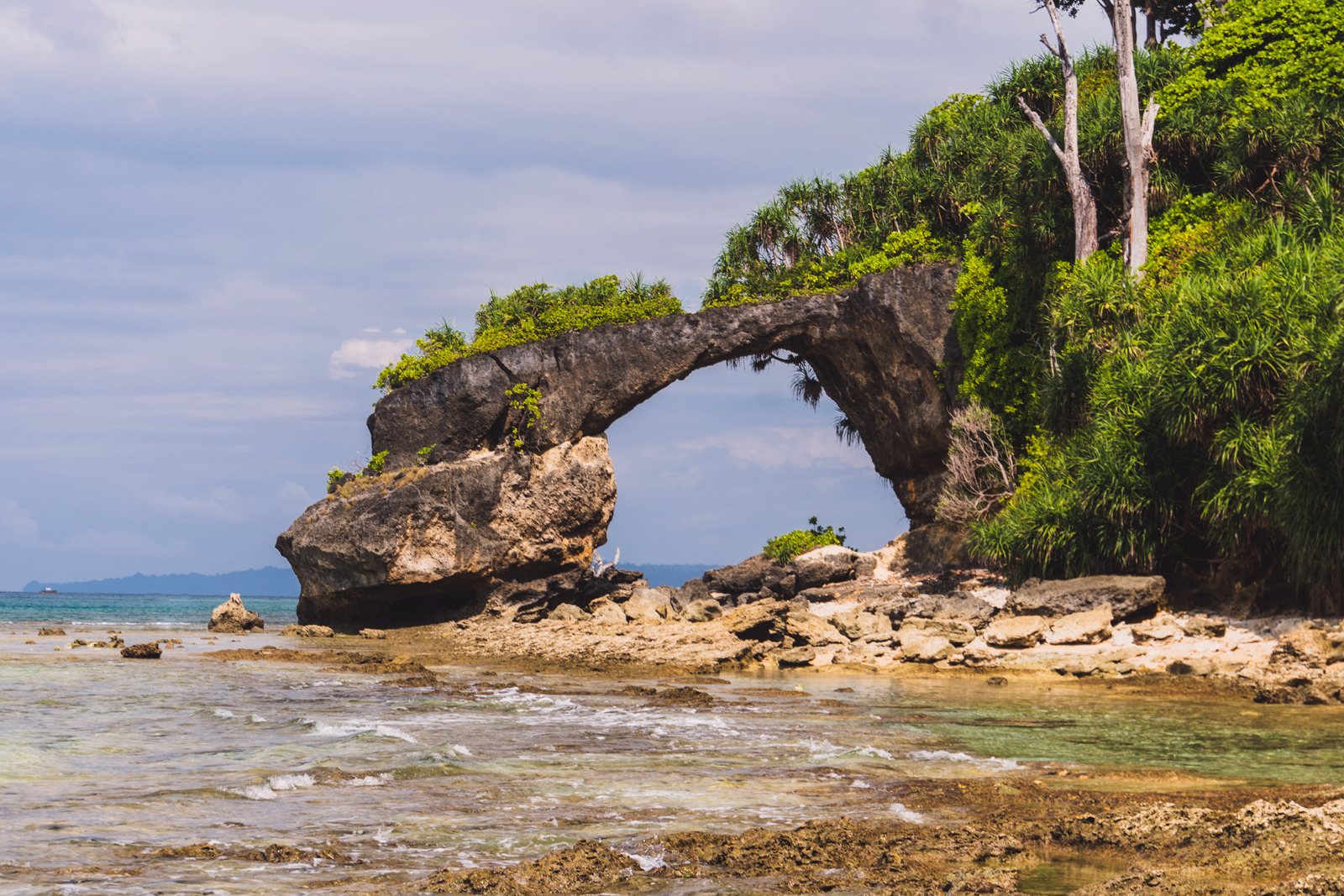 Neil island at Andaman and Nicobar archipelago, natural stone bridge on the sea coast, India. main attraction of the island.